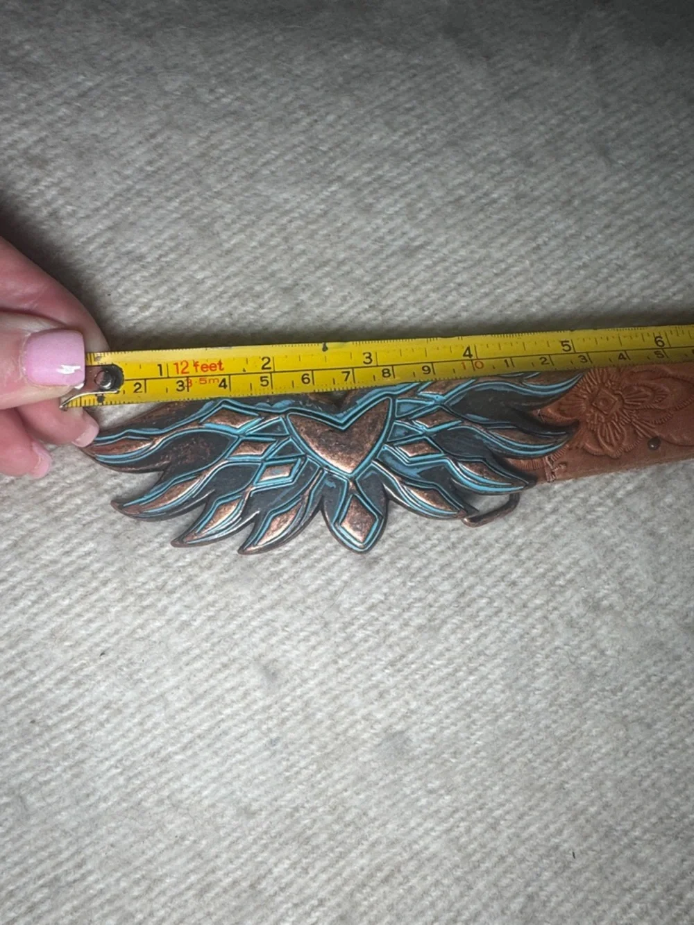 Brown Leather Belt with Turquoise Accent Buckle